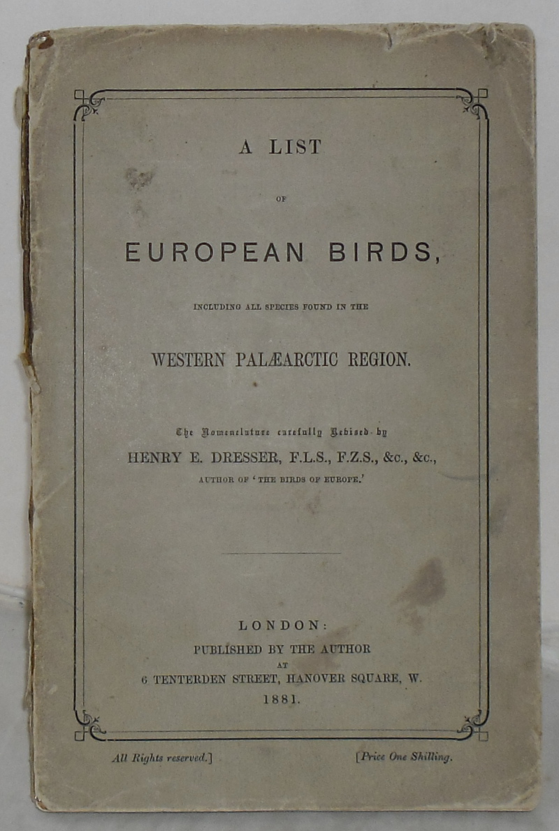 Image for A List of European Birds, Including All Species Found in the Western Palaearctic Region