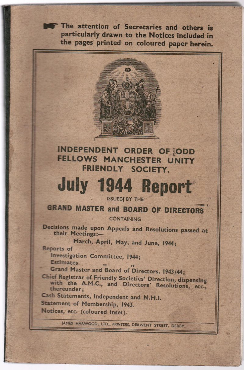 Image for Independent Order of Odd Fellows Manchester Unity Friendly Society July 1944 Report