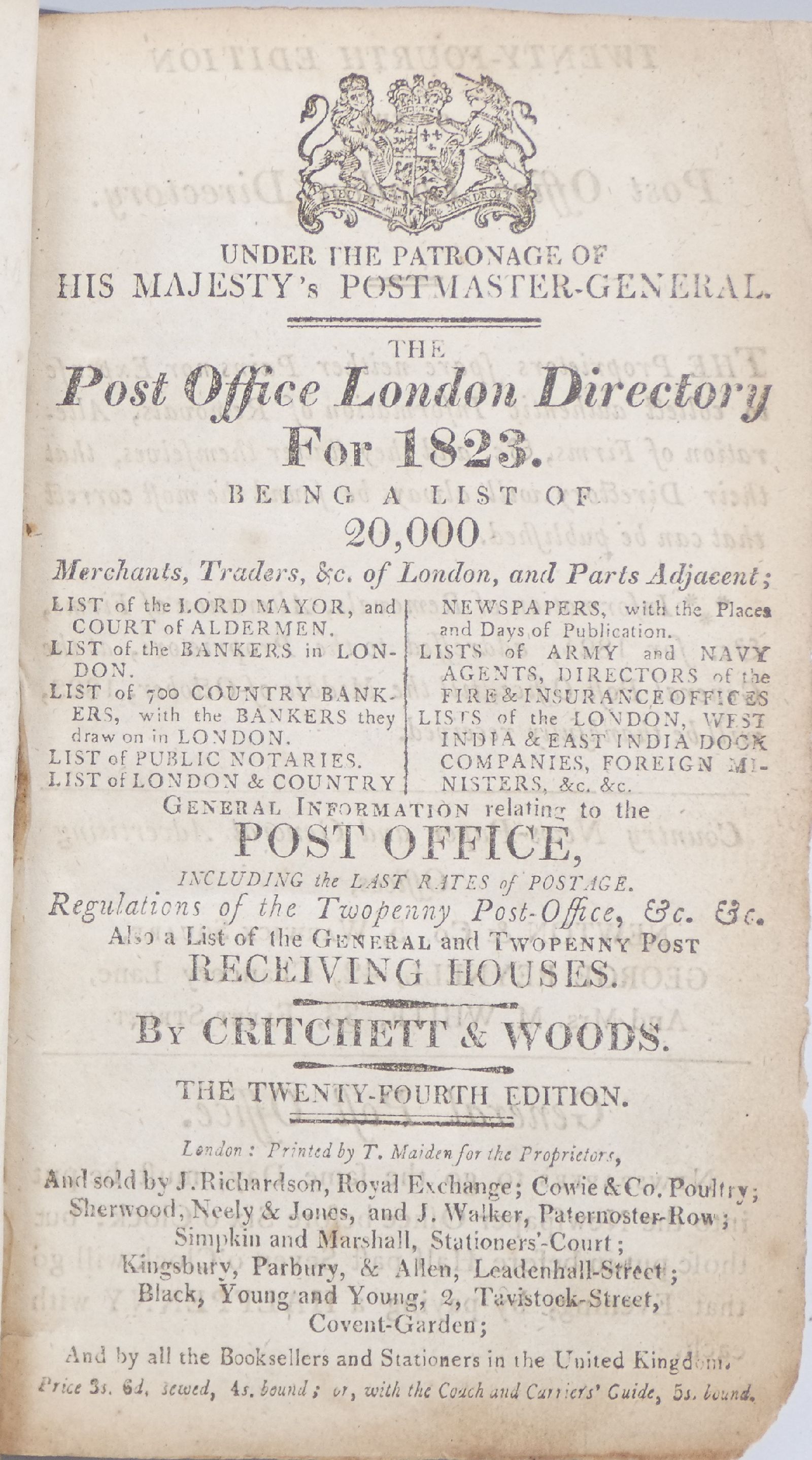 The Post Office London Directory for 1823. Being a List of 20,000 ...